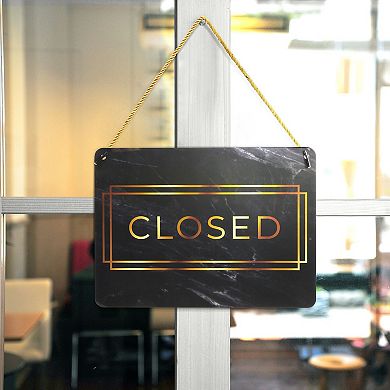 2 Pack Double Sided Open Closed Sign For Business Door, Gold Marble, 11.5 X 8.5"