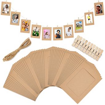 50 Pack Cardboard Picture Frames, 4x6 Photo Hanging Kit With Clips, Paper String
