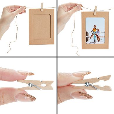 50 Pack Cardboard Picture Frames, 4x6 Photo Hanging Kit With Clips, Paper String
