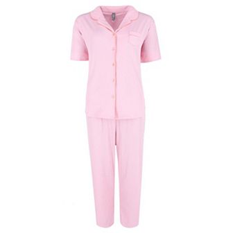 PJ Couture Women's Retro Notch Collar Short Sleeve Capri Set