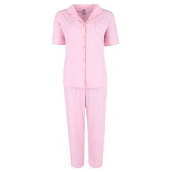 PJ Couture Women's Retro Notch Collar Short Sleeve Capri Set