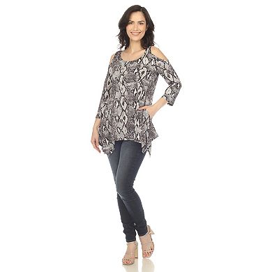 Women's Snake Print Cold Shoulder Tunic