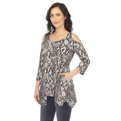 Women's Snake Print Cold Shoulder Tunic