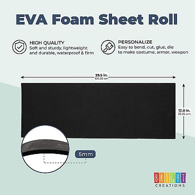 Black 5mm Eva Foam Roll, High Density, For Costumes, Cosplay, Diy, 14 X 39 In