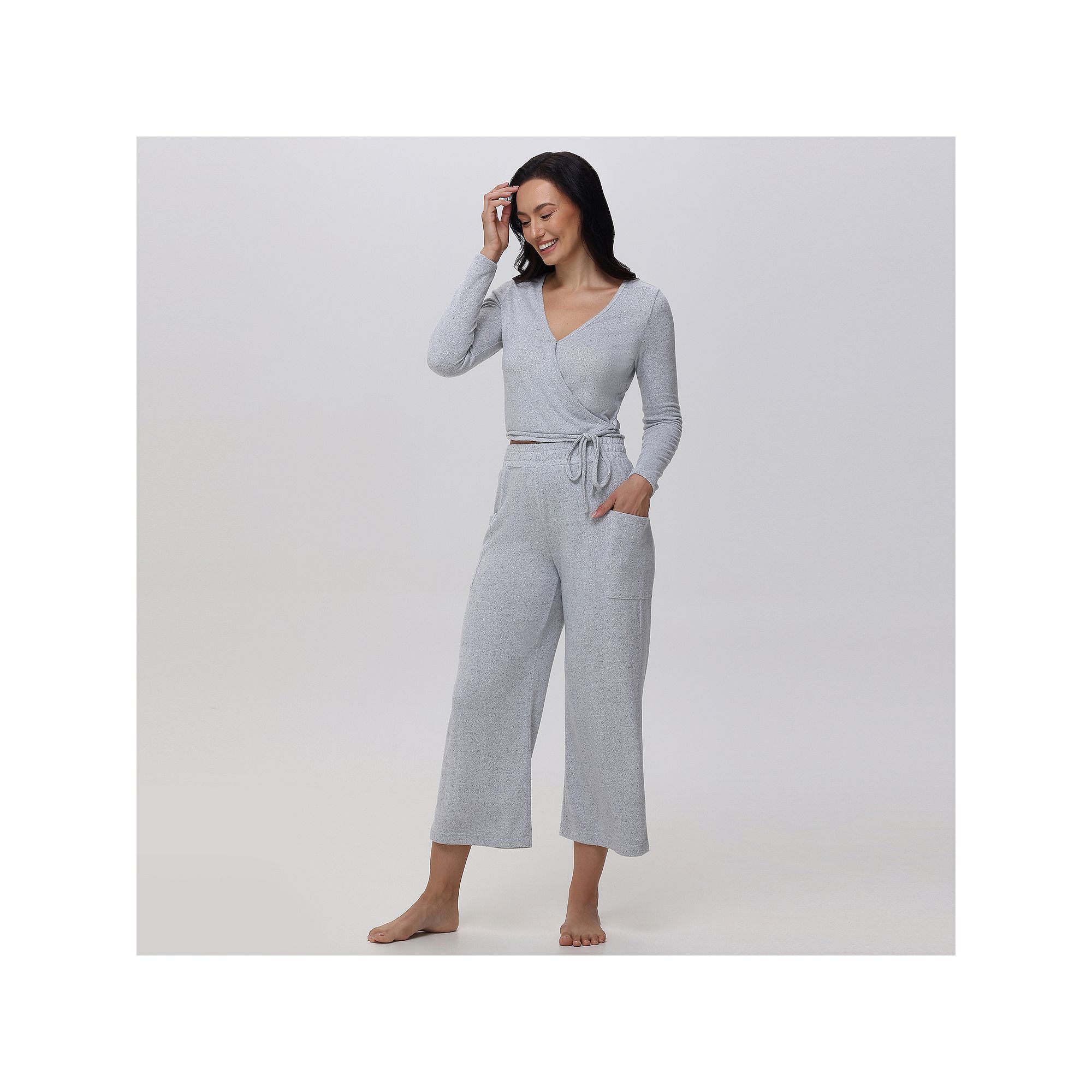 Womens Adyson Parker Ballet Wrap Pajama Top & Pajama Pants Set, Size: XS, 