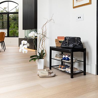 Leatherette Storage Entryway Bench And Shoe Rack With Metal Frame