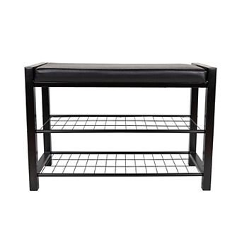 Leatherette Storage Entryway Bench And Shoe Rack With Metal Frame