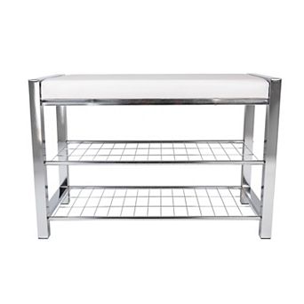 Leatherette Storage Entryway Bench And Shoe Rack With Metal Frame