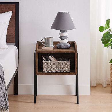 Kazuyo Mid-century Modern Black Metal Two-tier End Side Table