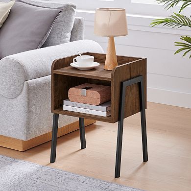 Kazuyo Mid-century Modern Black Metal Two-tier End Side Table