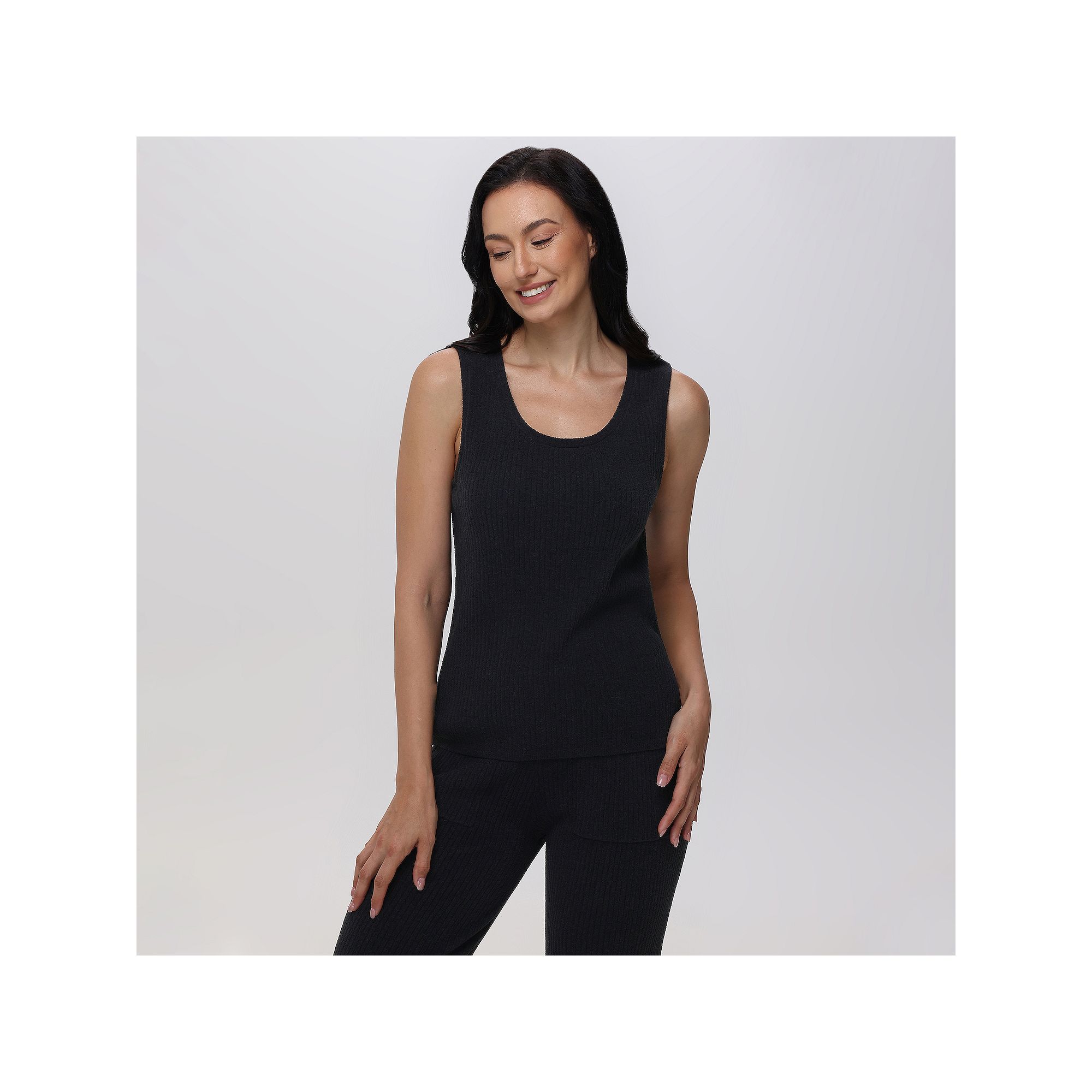 Womens Adyson Parker Ribbed Pajama Tank, Size: XS, Black