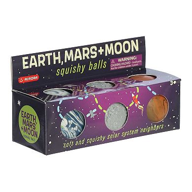 Aurora Toys Mini Multicolor 2" Earth, Moon, And Mars Balls Engaging Toy