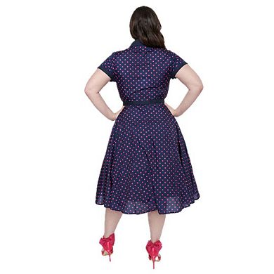 Unique Vintage Plus Size 1950s Alexis Collared Swing Dress