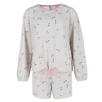 Women's Plus Size Stars Long Sleeve Short Set