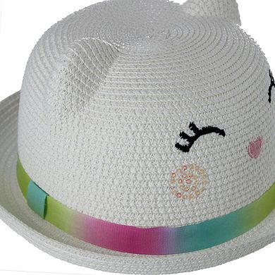 CTM Girl's Smiling Kitty Face Straw Sun Hat