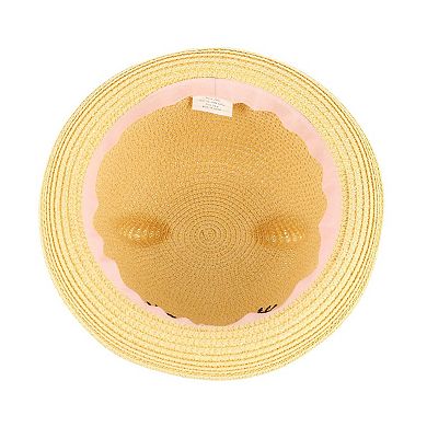CTM Girl's Smiling Kitty Face Straw Sun Hat