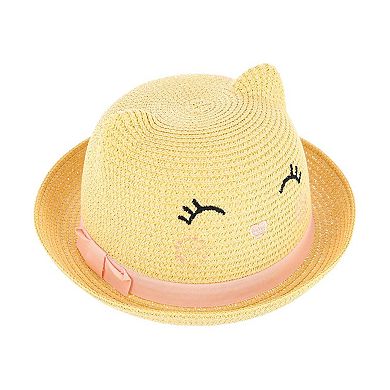 Ctm Girl's Smiling Kitty Face Straw Sun Hat