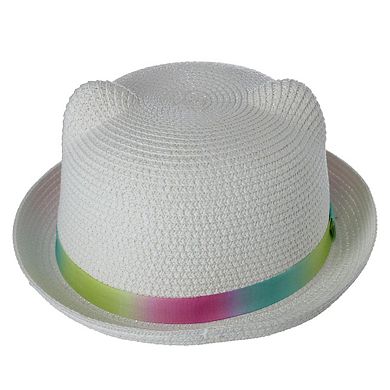 CTM Girl's Smiling Kitty Face Straw Sun Hat