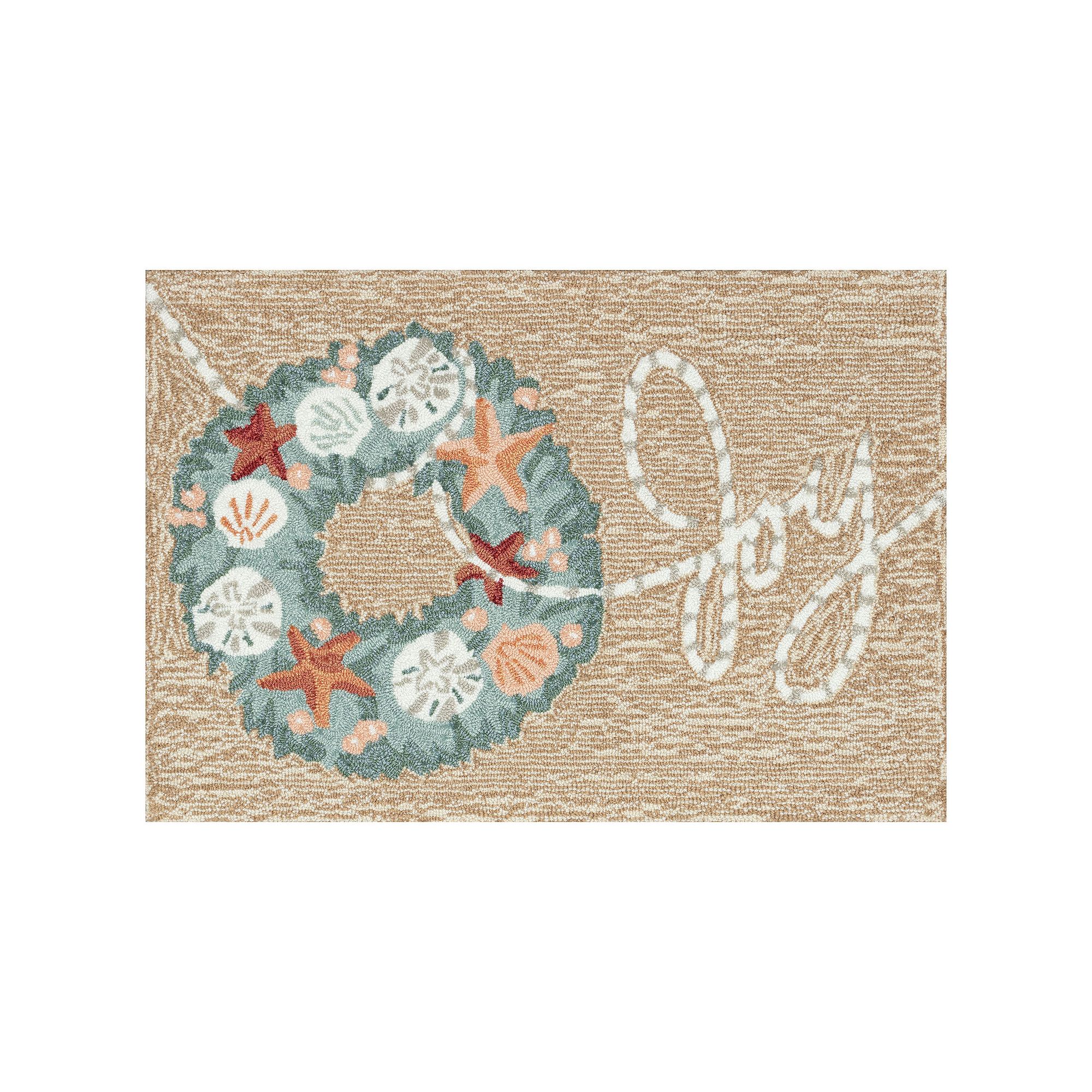 Liora Manne Frontporch Joyous Wreath Indoor / Outdoor Throw Rug, Natural