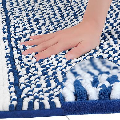 Striped Chenille Bathroom Rug With Edges, Non-slip Bathroom Floor Mat