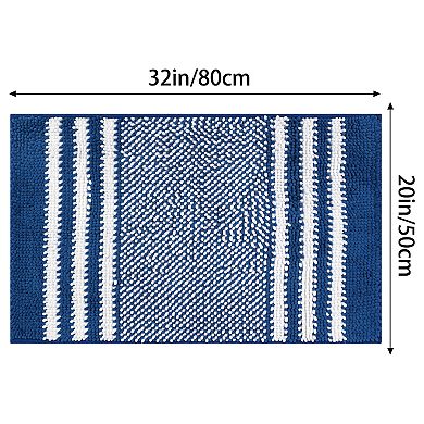 Striped Chenille Bathroom Rug With Edges, Non-slip Bathroom Floor Mat