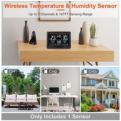 Black, Wireless Weather Station Clock Indoor-outdoor Thermometer, Forecast, Backlight, 7 Languages