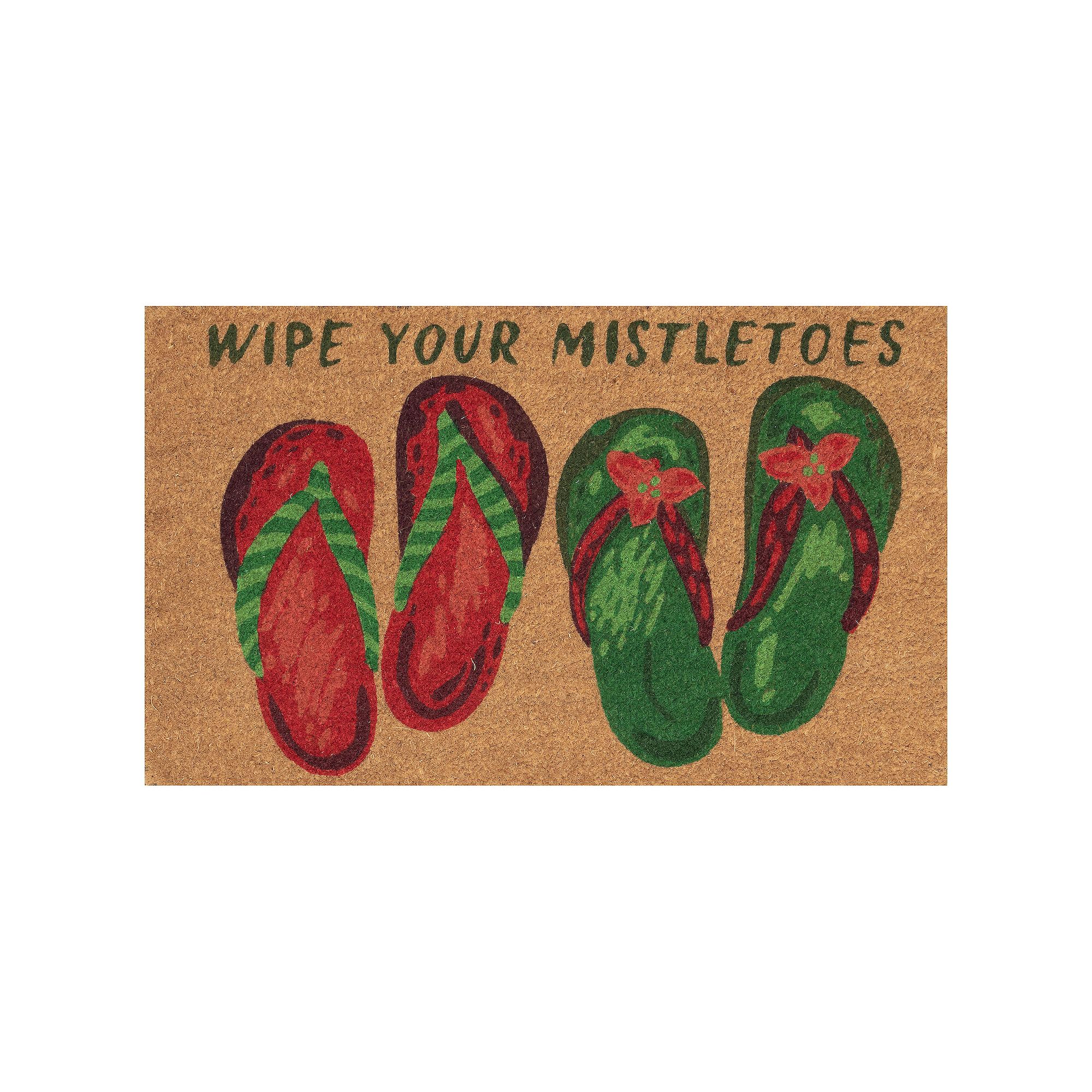 Liora Manne Natura Wipe Your Mistletoes Outdoor Mat, Natural