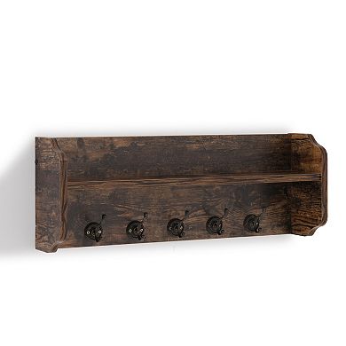 Utility Coat Rack Wall Shelf Organizer With Hooks