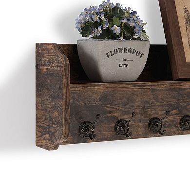 Utility Coat Rack Wall Shelf Organizer With Hooks