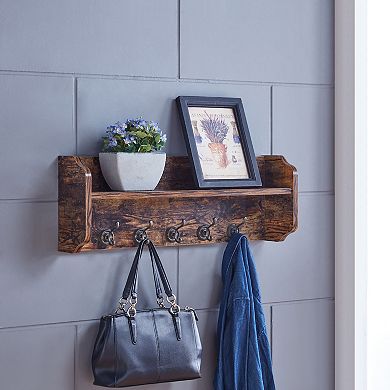 Utility Coat Rack Wall Shelf Organizer With Hooks
