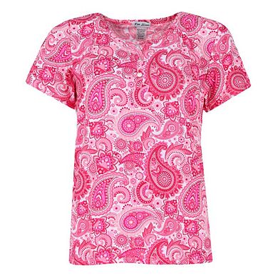 Miss Lillian Women's Paisley Henley Short Sleeve And Shorts Set