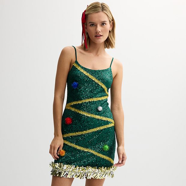 green tinsel dress Fluorescents Halter Mini Dress | Green | Womens main image 1
