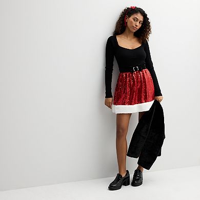 Juniors' Born Famous Mrs. Claus Sequin Skirt