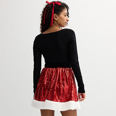 Juniors' Born Famous Mrs. Claus Sequin Skirt