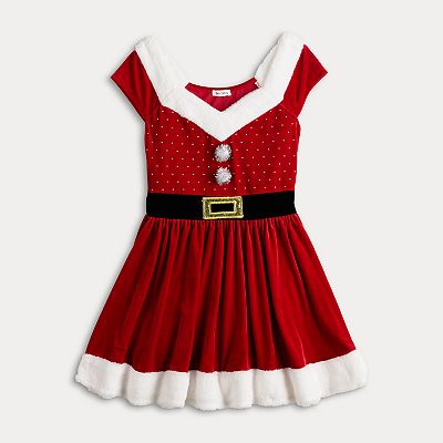 Juniors' Born Famous Mrs. Claus Short Sleeve Skater Dress