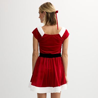 Juniors' Born Famous Mrs. Claus Short Sleeve Skater Dress
