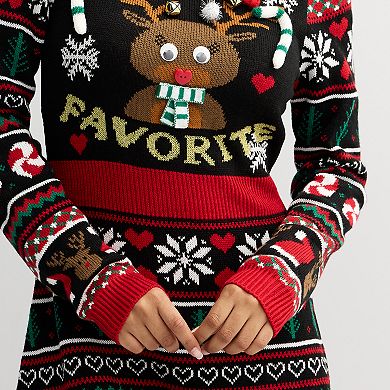 Juniors' Born Famous Santa's Favorite Reindeer Sweater Dress