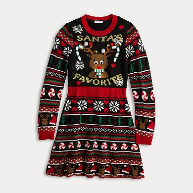 Juniors' Born Famous Santa's Favorite Reindeer Sweater Dress
