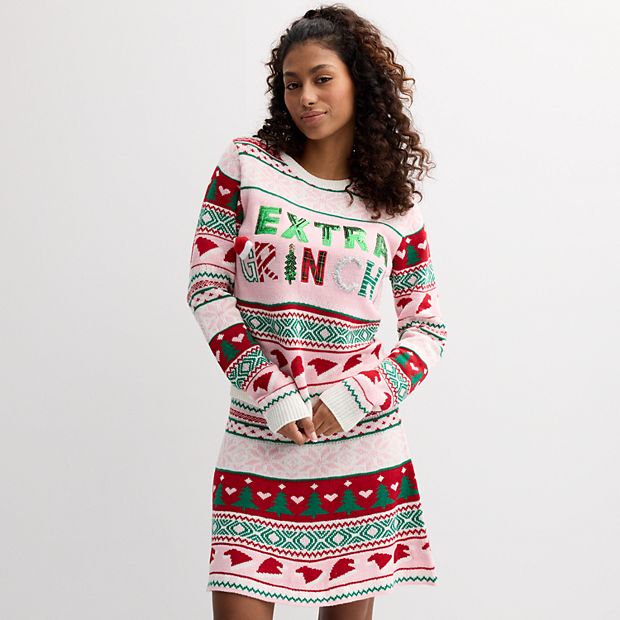 Juniors' Born Famous Extra Grinchy Sweater and Skirt Set