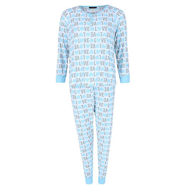 Not A Morning Person Women's Love Hearts Long Sleeve Henley Pajama Set