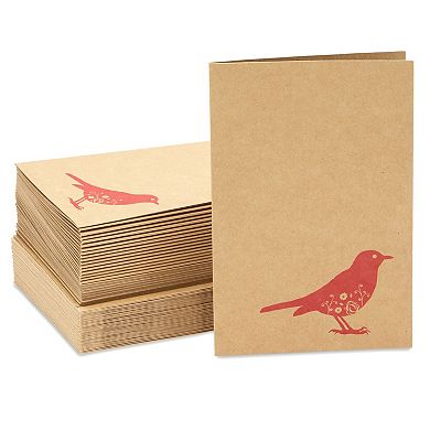 36 Pack Bird Note Cards With Envelopes, Blank, Rustic-style Kraft Paper, 4 X 6"