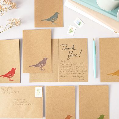36 Pack Bird Note Cards With Envelopes, Blank, Rustic-style Kraft Paper, 4 X 6"