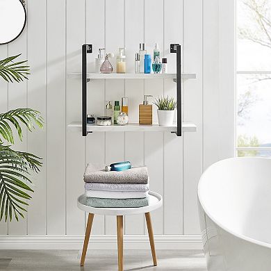 Modern 2-tier Hanging Bracket Wall Shelves In Black Metal And White Birch Finish