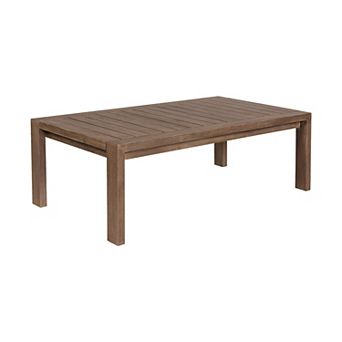 Sol 52 Inch Outdoor Coffee Table, Slatted Top, Weathered Eucalyptus Wood
