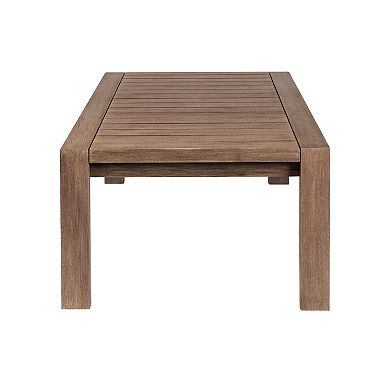Sol 52 Inch Outdoor Coffee Table, Slatted Top, Weathered Eucalyptus Wood