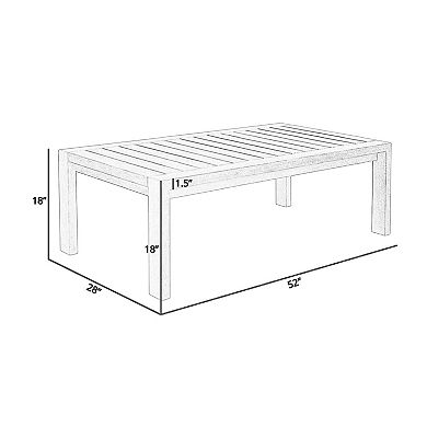 Sol 52 Inch Outdoor Coffee Table, Slatted Top, Weathered Eucalyptus Wood