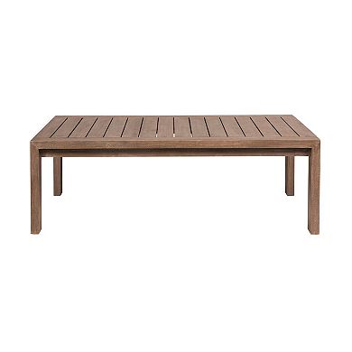 Sol 52 Inch Outdoor Coffee Table, Slatted Top, Weathered Eucalyptus Wood