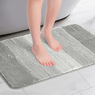 Plush Gradient Striped Bathroom Rug, Microfiber Shaggy Bathroom Mat with TPR Backing 20" x 32"