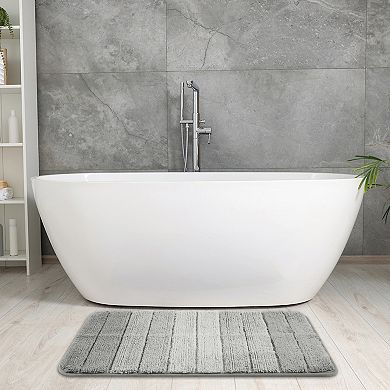 Plush Gradient Striped Bathroom Rug, Microfiber Shaggy Bathroom Mat with TPR Backing 20" x 32"