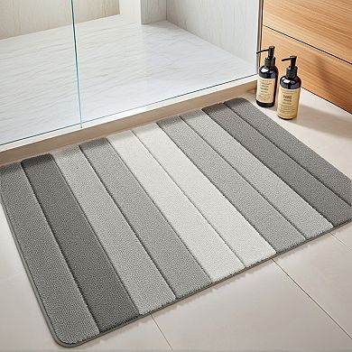 Plush Gradient Striped Bathroom Rug, Microfiber Shaggy Bathroom Mat with TPR Backing 20" x 32"